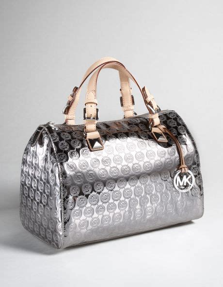 michael kors silver monogram satchel